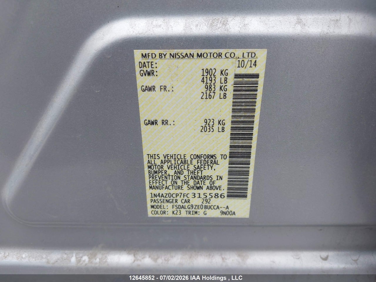 2015 NISSAN LEAF SL thumbnail 10