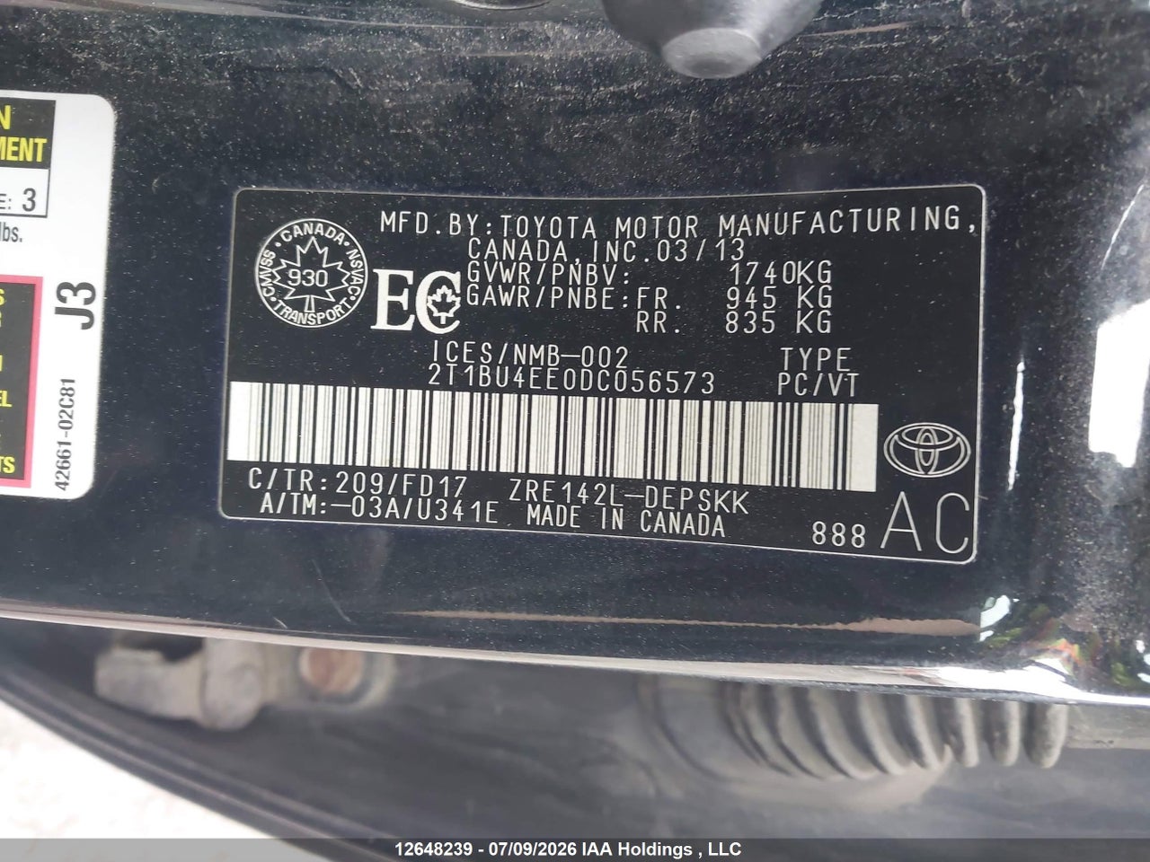2013 TOYOTA COROLLA S thumbnail 10
