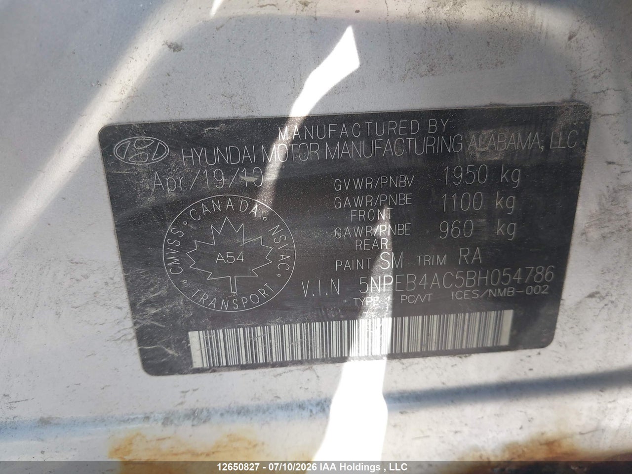 2011 HYUNDAI SONATA GLS thumbnail 10