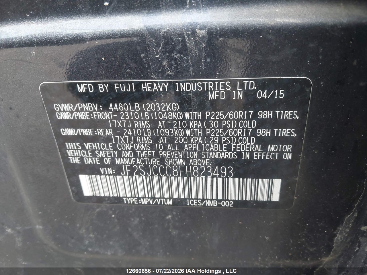 2015 SUBARU FORESTER 2.5I CONVENIENCE PACKAGE thumbnail 10