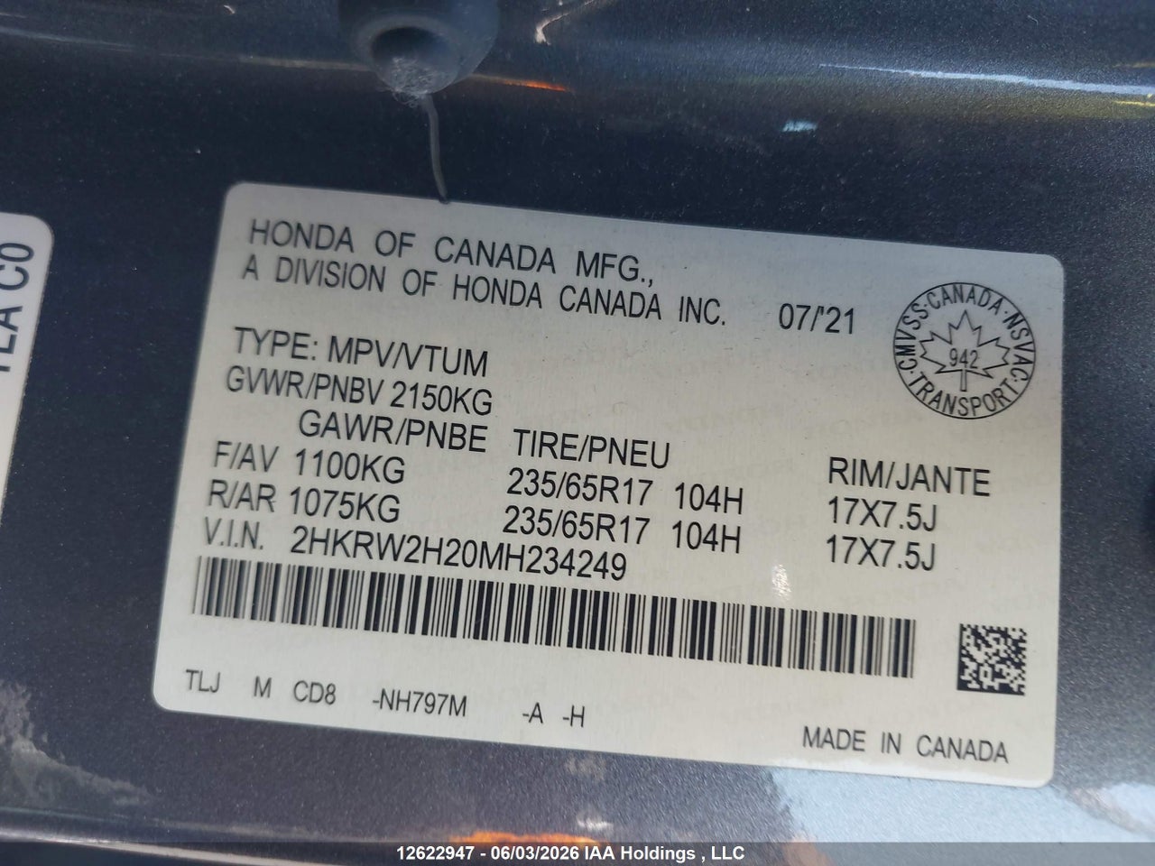 2021 HONDA CR-V LX thumbnail 10