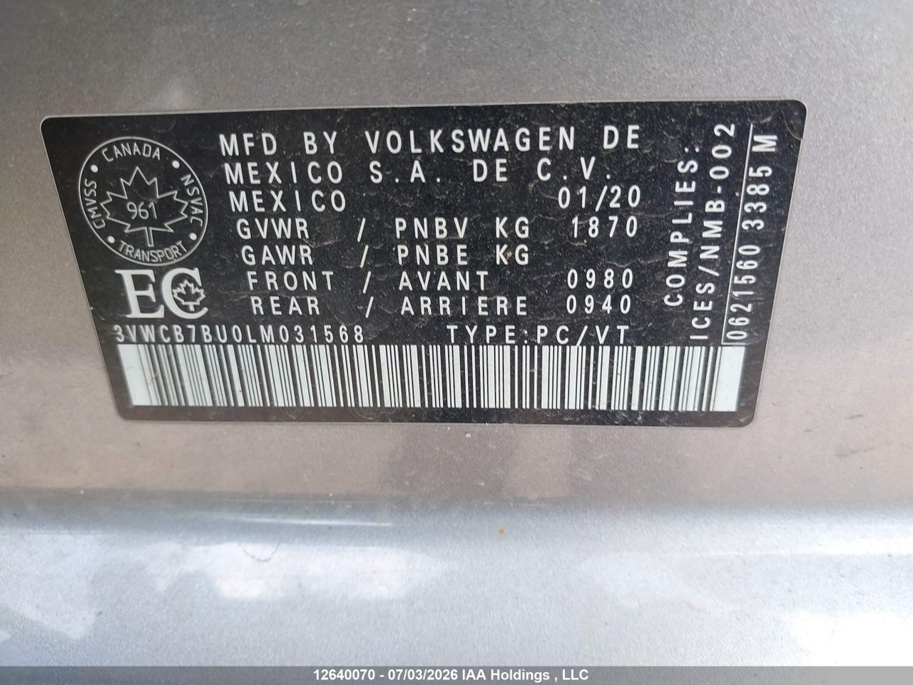 2020 VOLKSWAGEN JETTA COMFORTLINE thumbnail 10