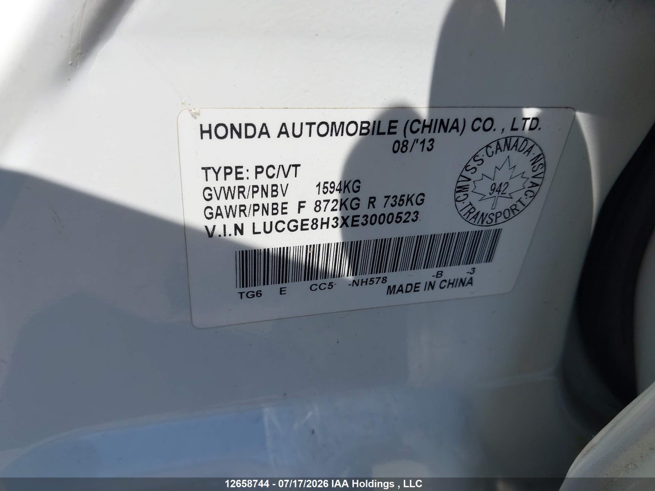 2014 HONDA FIT DX-A thumbnail 10