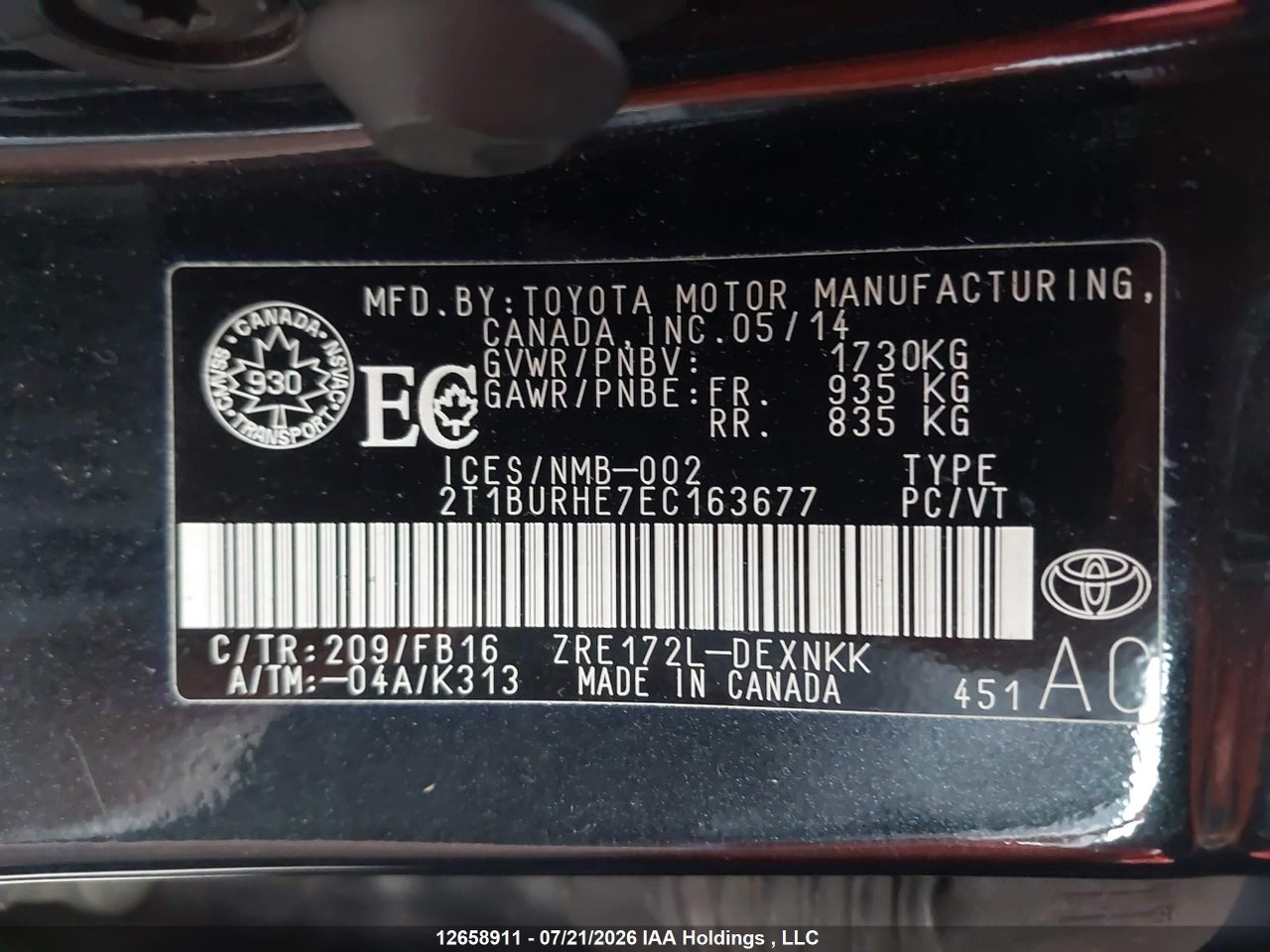 2014 TOYOTA COROLLA LE thumbnail 10
