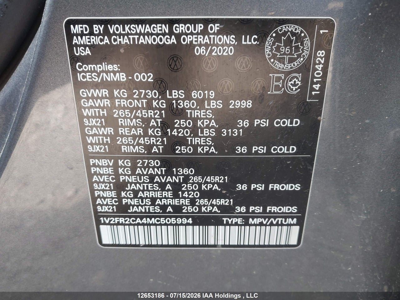 2021 VOLKSWAGEN ATLAS 3.6 FSI EXECLINE thumbnail 10