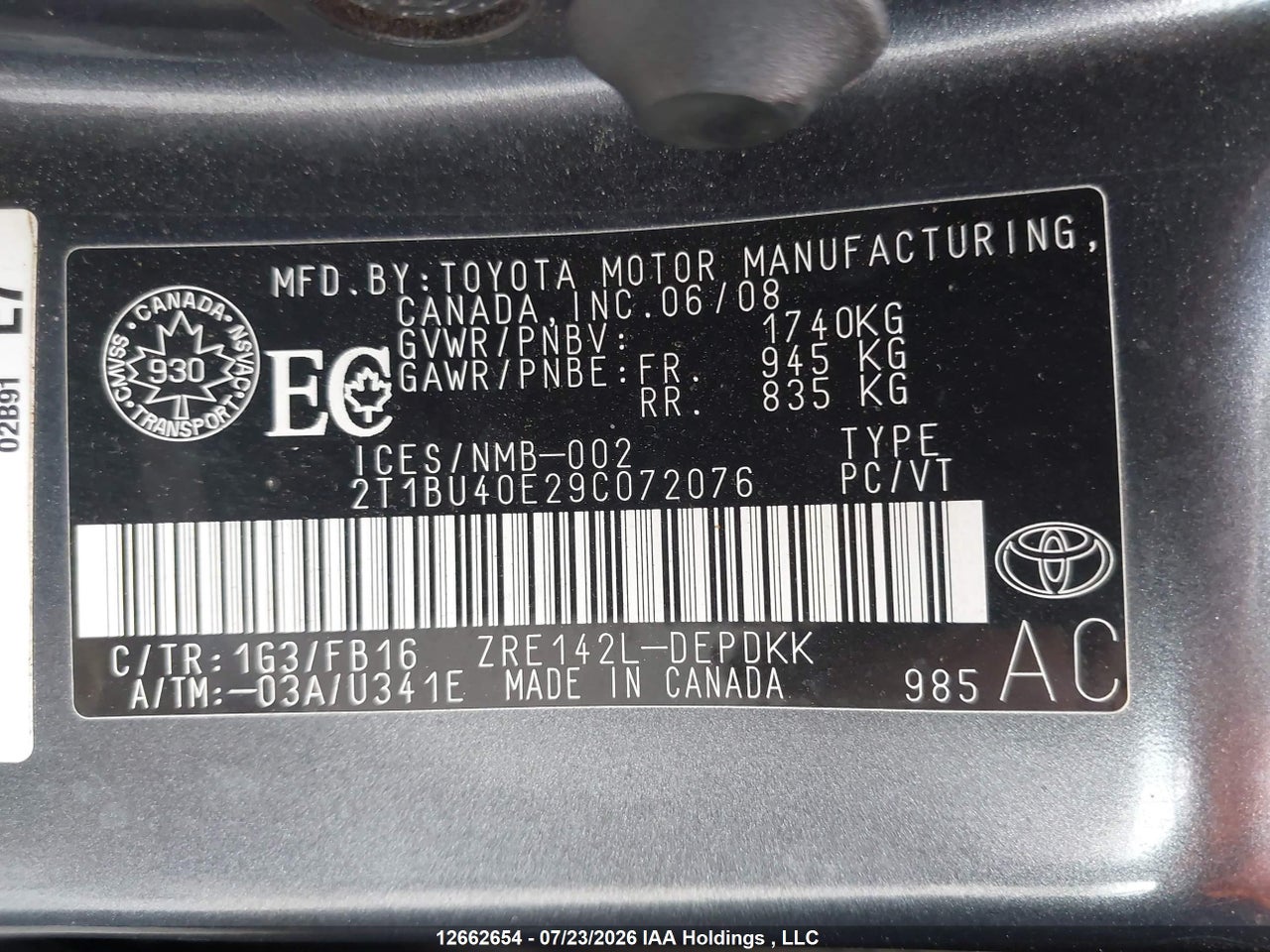 2009 TOYOTA COROLLA CE thumbnail 10