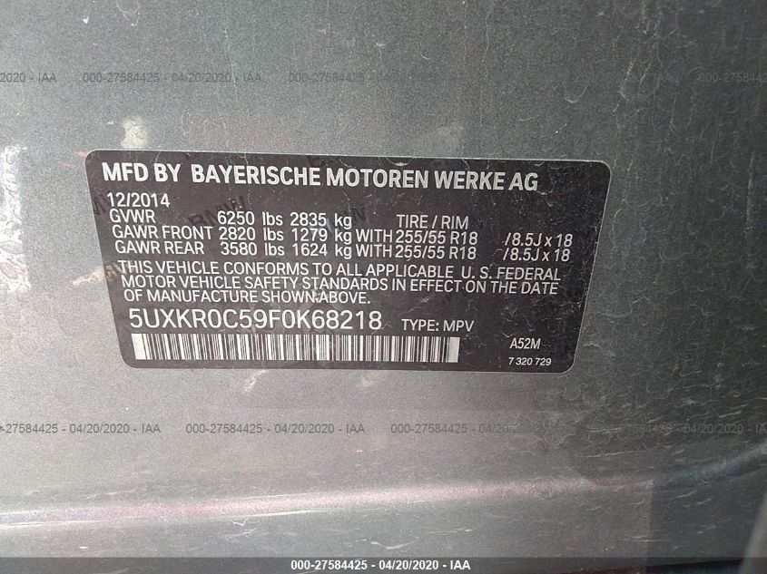 2015 BMW X5 XDRIVE35I 5UXKR0C59F0K68218