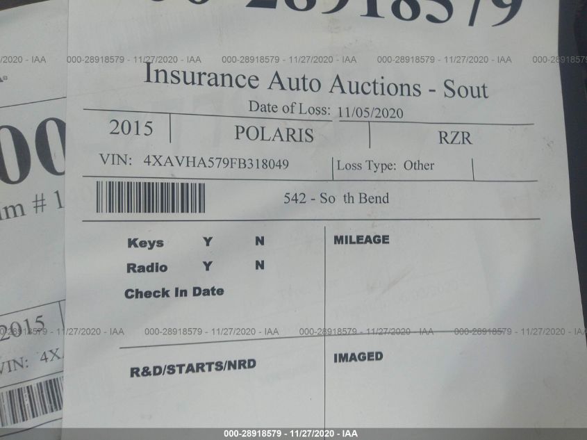 2015 POLARIS RZR 570 4XAVHA579FB318049