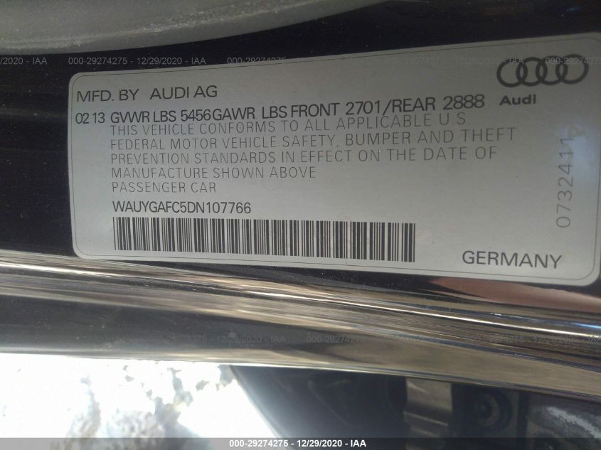 2013 AUDI A7 3.0 PREMIUM PLUS WAUYGAFC5DN107766