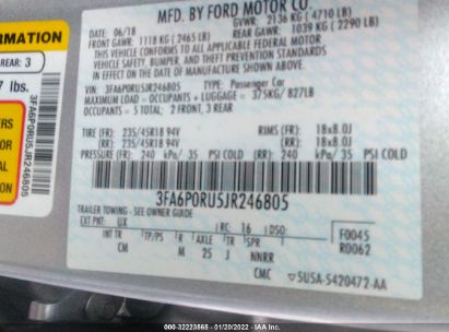 2018 Ford Fusion Hybrid Titanium Platinum For Auction Iaa - 2018 Ford Fusion Paint Codes