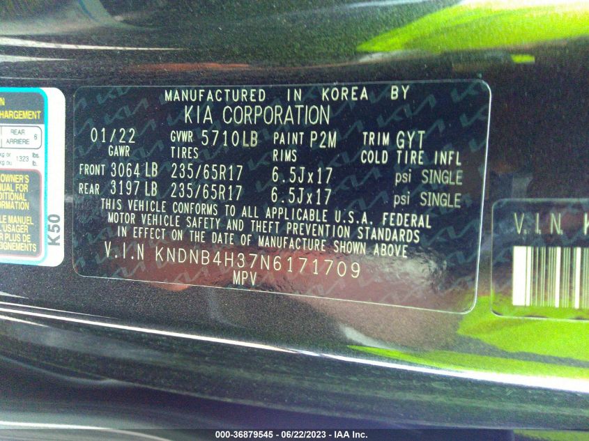 2022 KIA CARNIVAL MPV LX SEAT PACKAGE KNDNB4H37N6171709