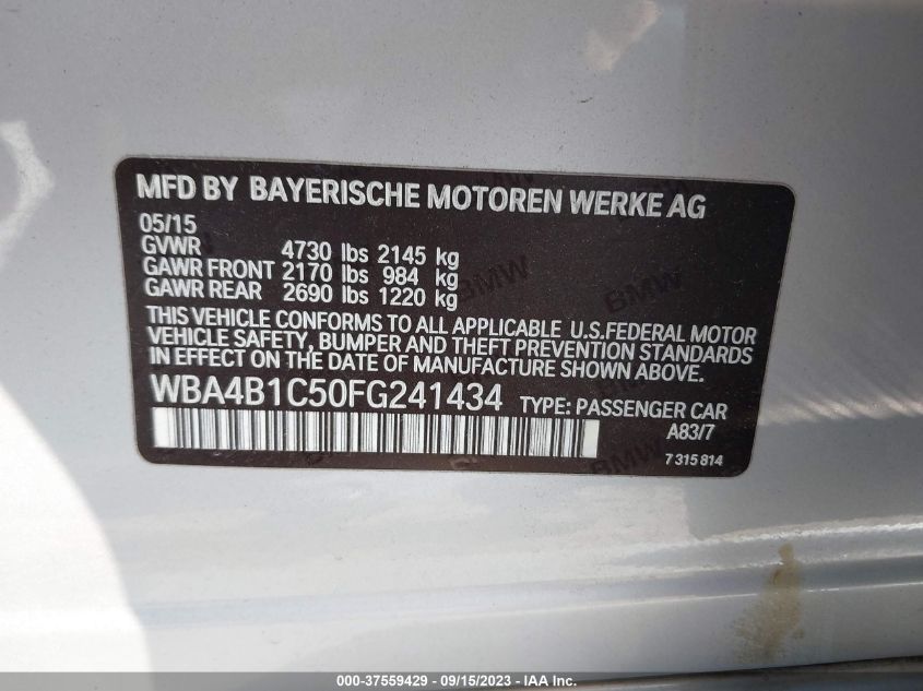 2015 BMW 435I GRAN COUPE WBA4B1C50FG241434