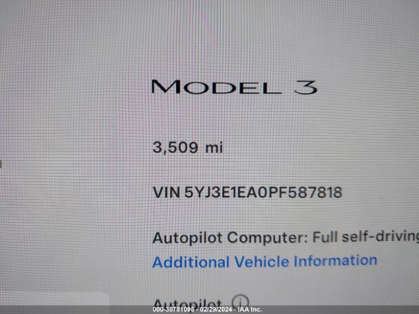 VIN 5YJ3E1EA0PF587818 Tesla Model 3 REAR-WHEEL DRIVE 2023 15