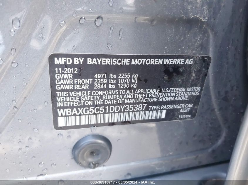 2013 BMW 528I WBAXG5C51DDY35387