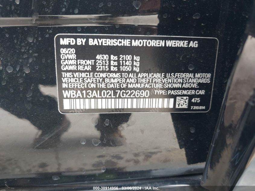 2020 BMW M235I GRAN COUPE 2.0L I-4 DI, DOHC, V(VIN: WBA13AL02L7G22690