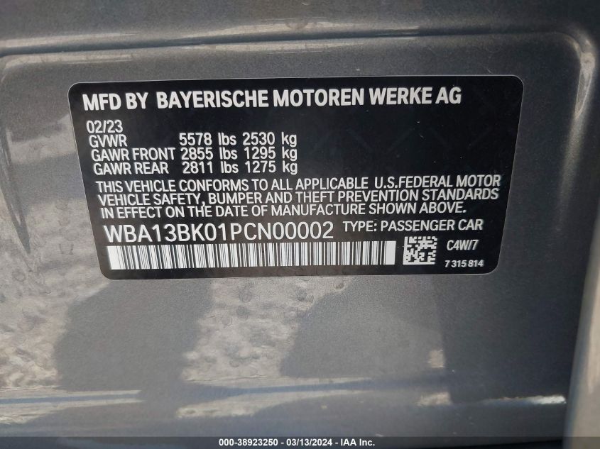 2023 BMW M550 I XDRIVE WBA13BK01PCN00002