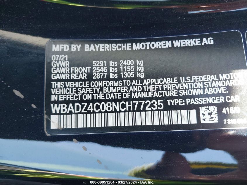 2022 BMW 840I WBADZ4C08NCH77235