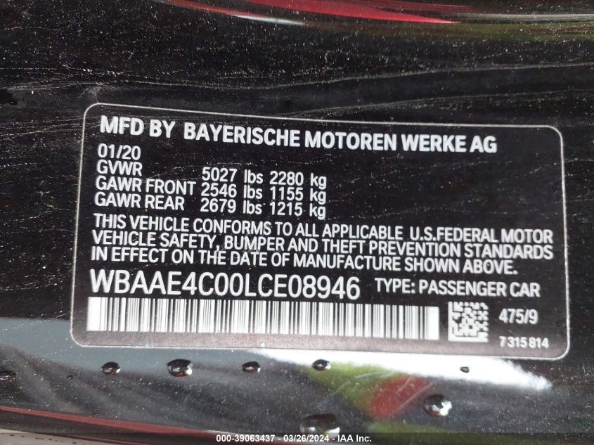 2020 BMW 840I XDRIVE WBAAE4C00LCE08946