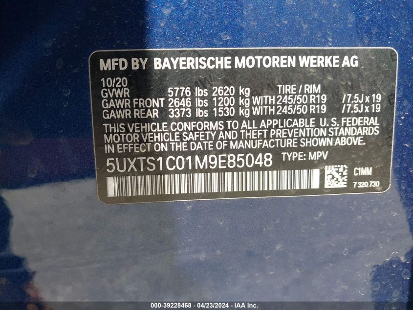 2021 BMW X3 PHEV XDRIVE30E 5UXTS1C01M9E85048