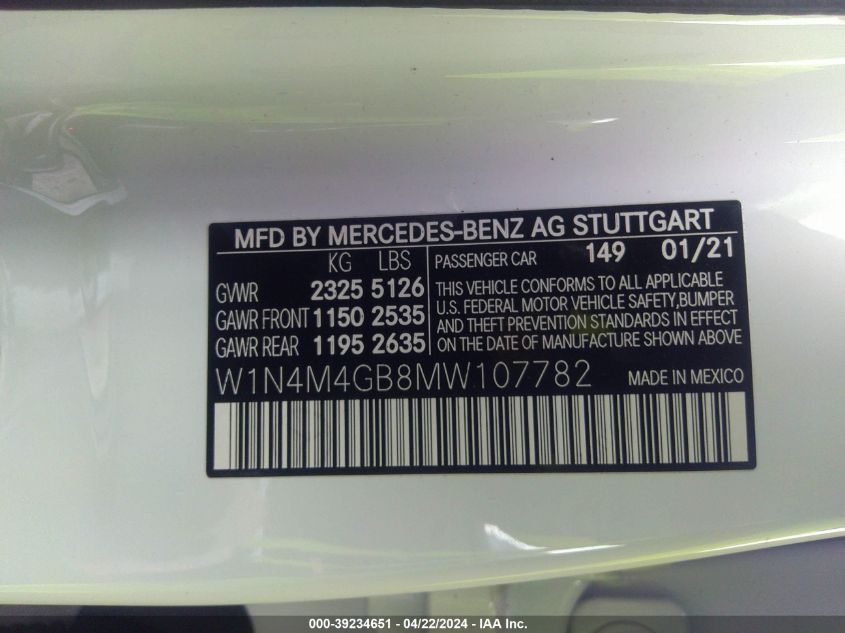2021 MERCEDES-BENZ GLB 250 250 W1N4M4GB8MW107782