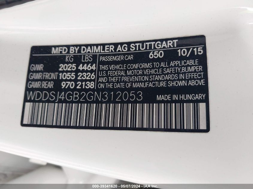 2016 Mercedes-Benz Cla 250 4Matic VIN: WDDSJ4GB2GN312053 Lot: 39341620