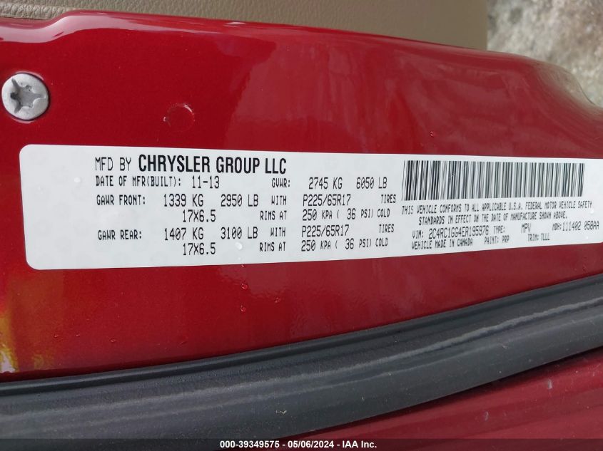 2014 Chrysler Town & Country Limited VIN: 2C4RC1GG4ER195976 Lot: 39349575