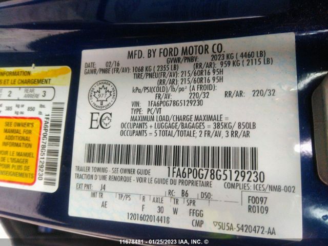 Ford FUSION S 2016 1FA6P0G78G5129230 Image 9