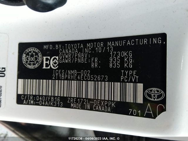 Toyota Corolla Eco/eco Plus/eco Premium 2014 2T1BPRHE4EC052673 Image 9
