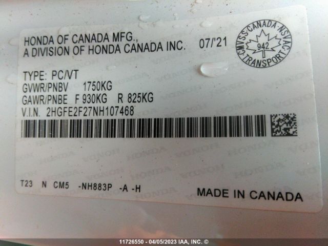 Honda Civic Lx 2022 2HGFE2F27NH107468 Thumbnail 9