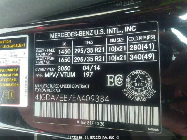 Mercedes-Benz ML 63 AMG 2014 4JGDA7EB7EA409384 Thumbnail 9