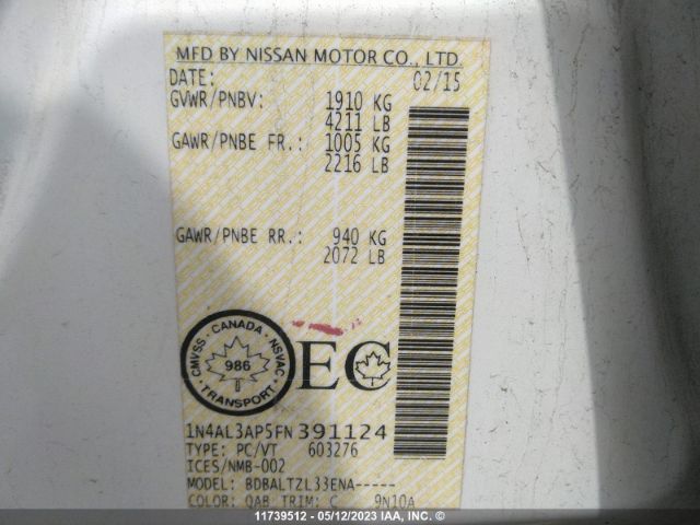Nissan ALTIMA 2.5 2015 1N4AL3AP5FN391124 Thumbnail 9