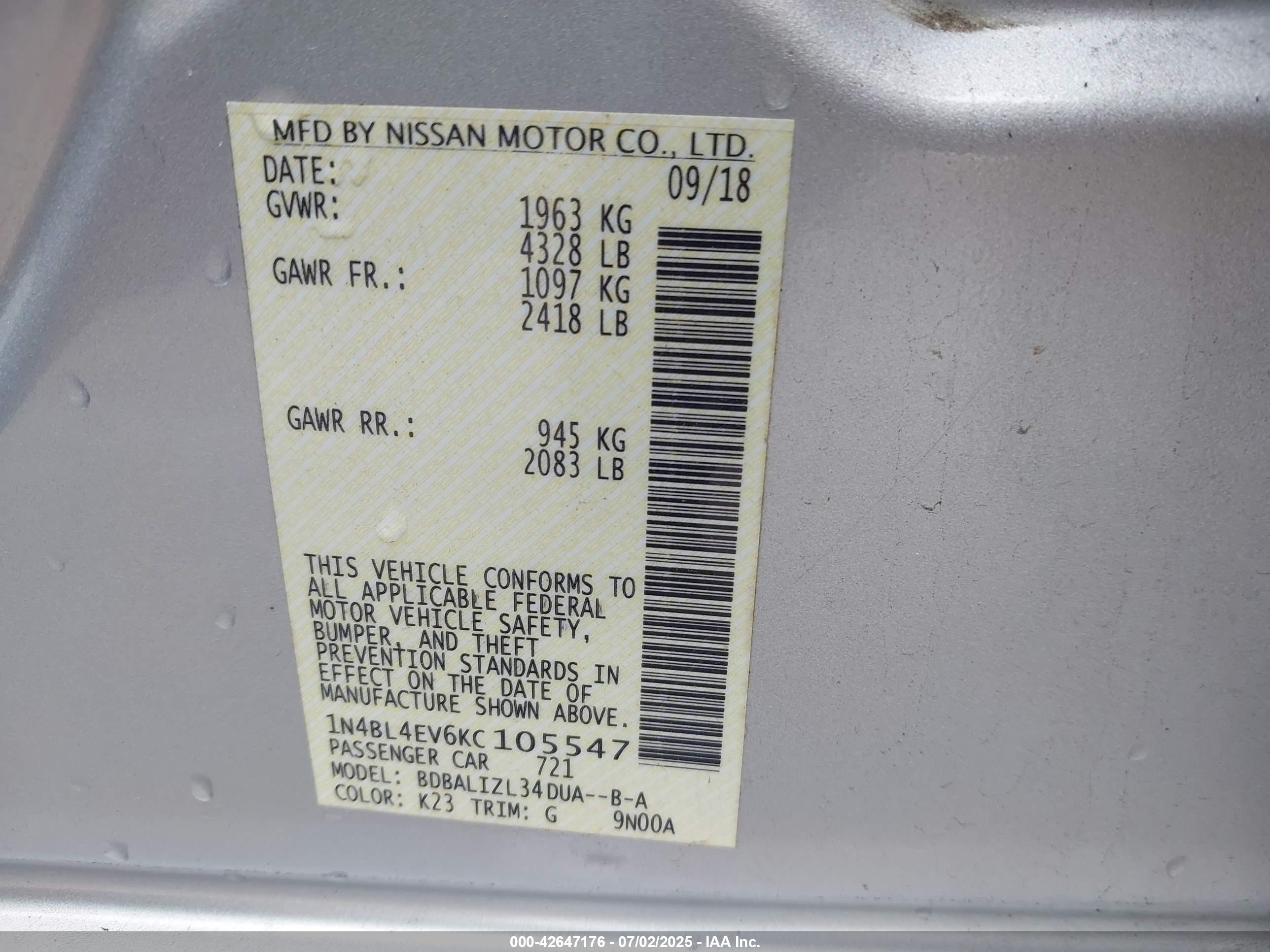 NISSAN ALTIMA image 9