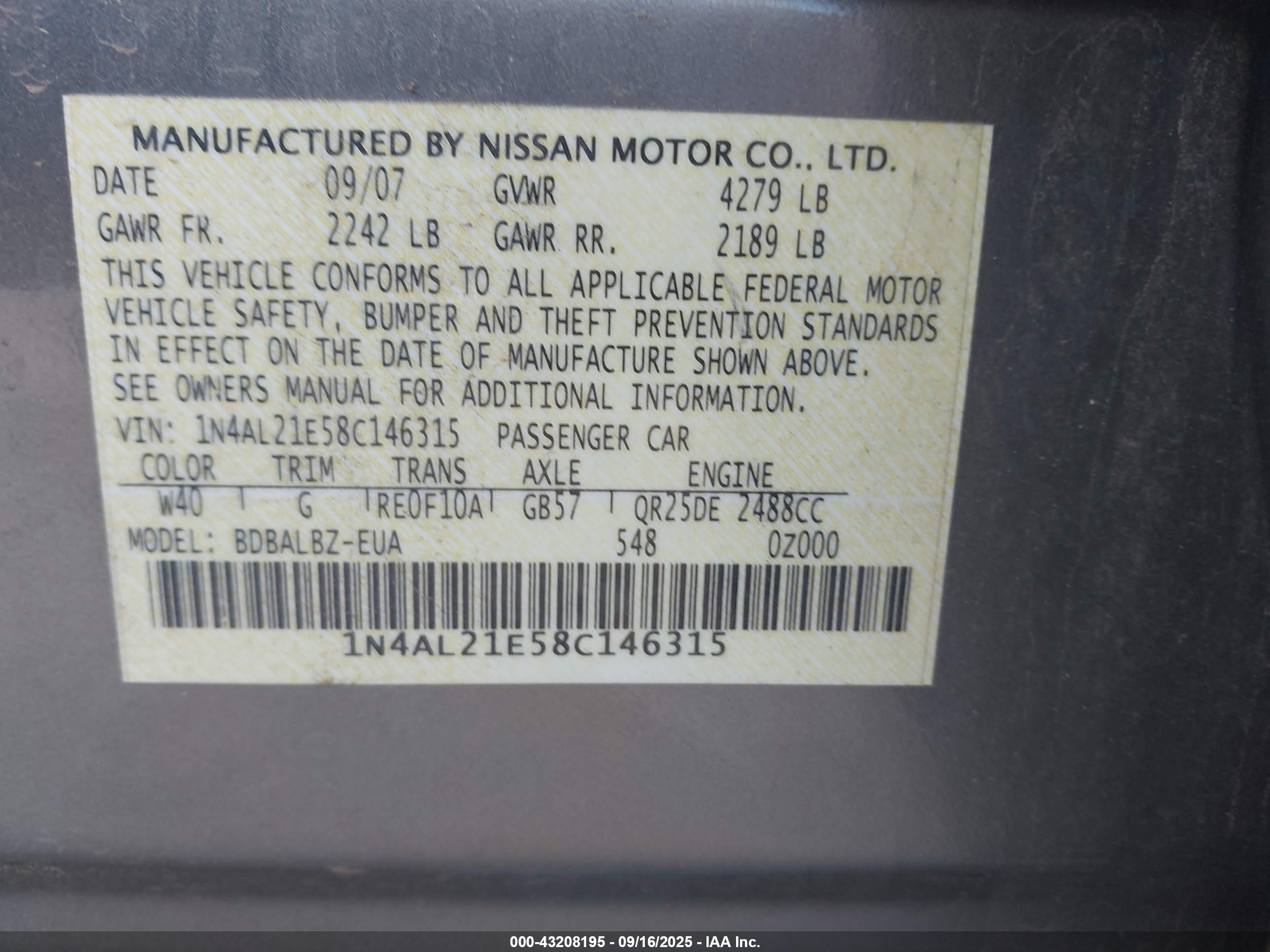 NISSAN ALTIMA image 9