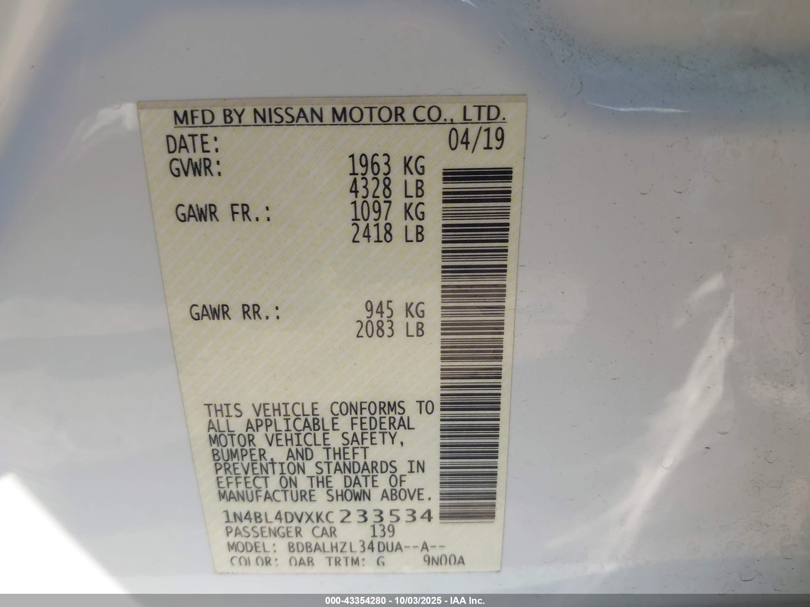 NISSAN ALTIMA image 9