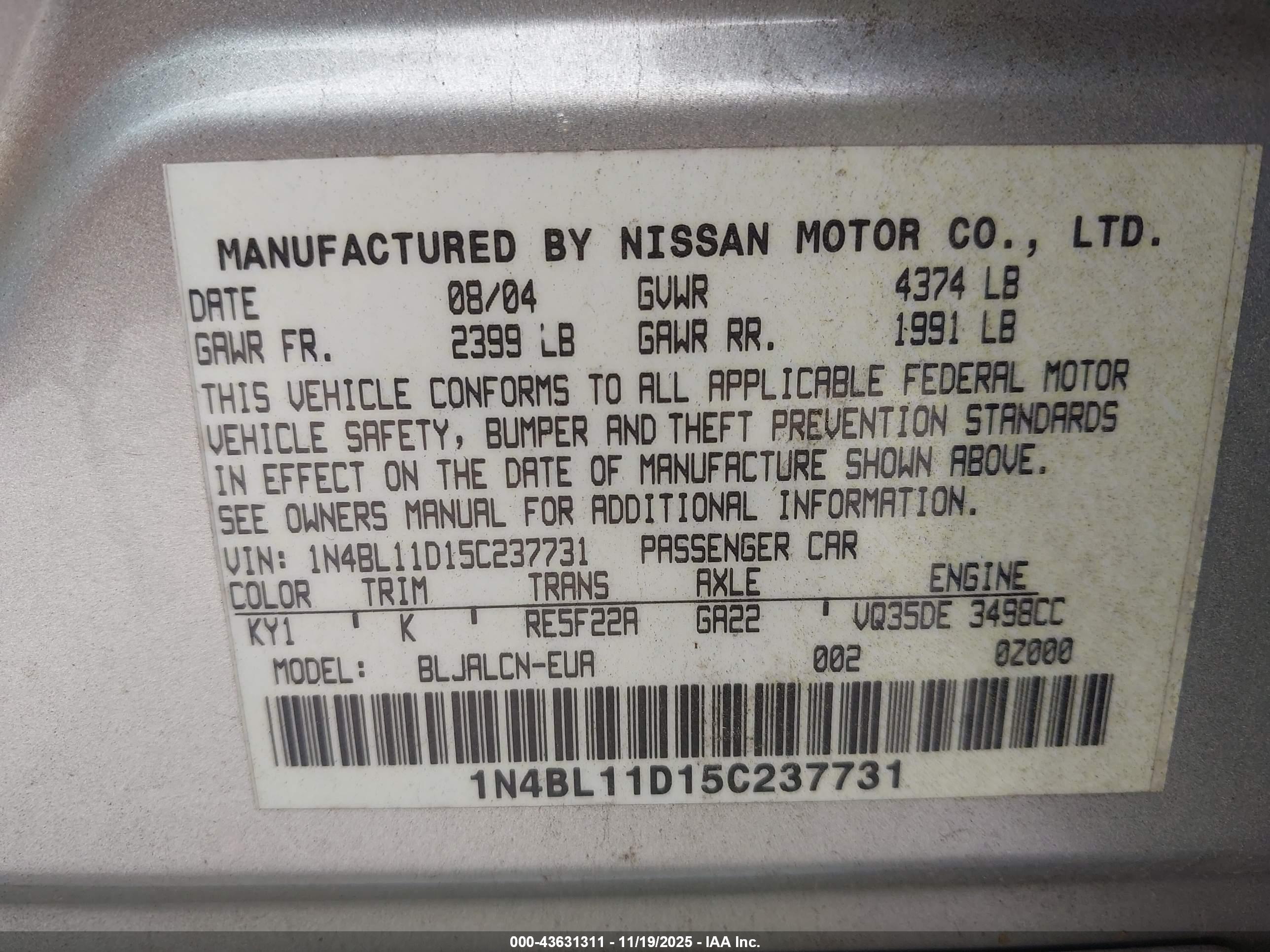 NISSAN ALTIMA image 9