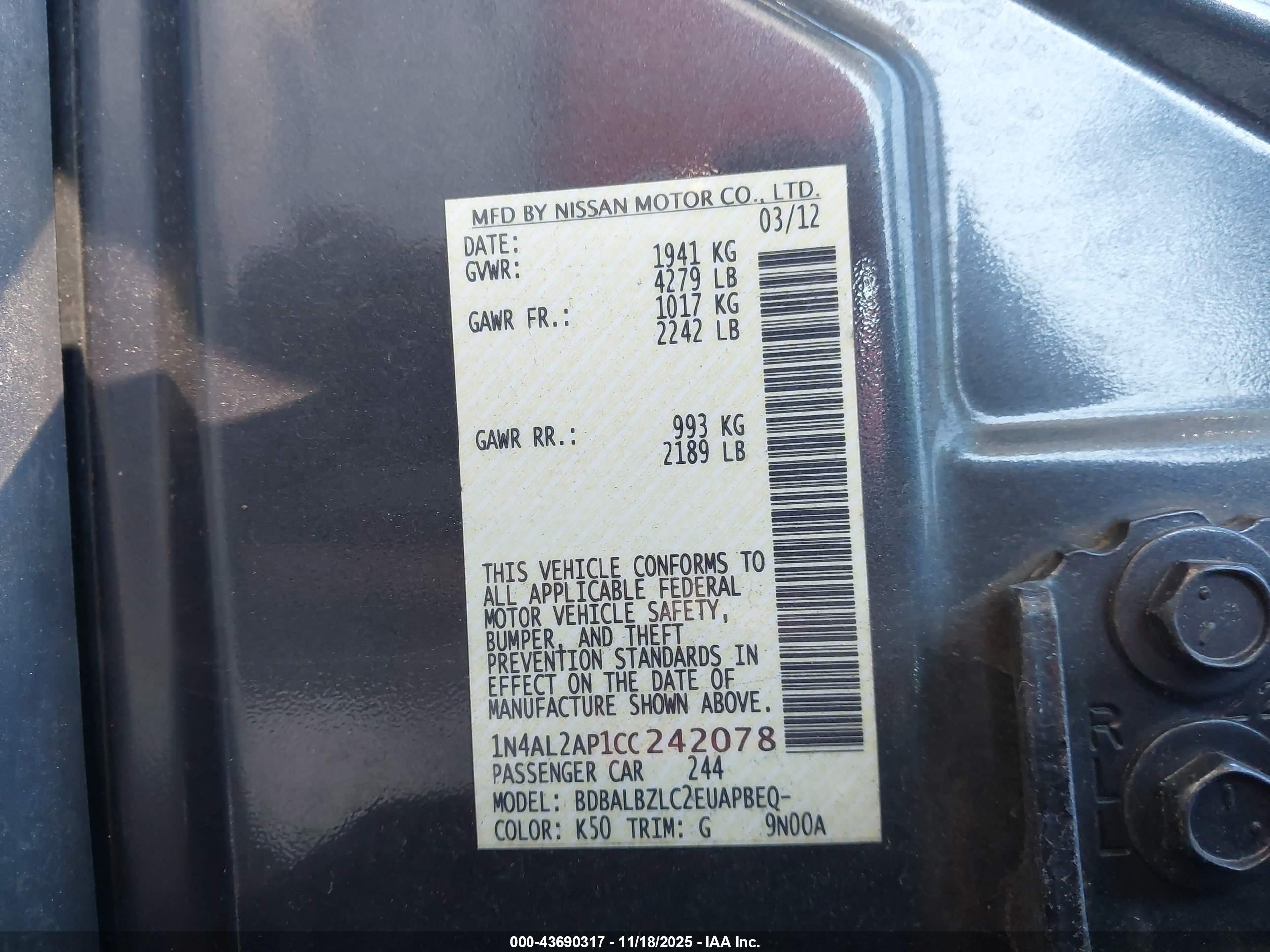 NISSAN ALTIMA image 9
