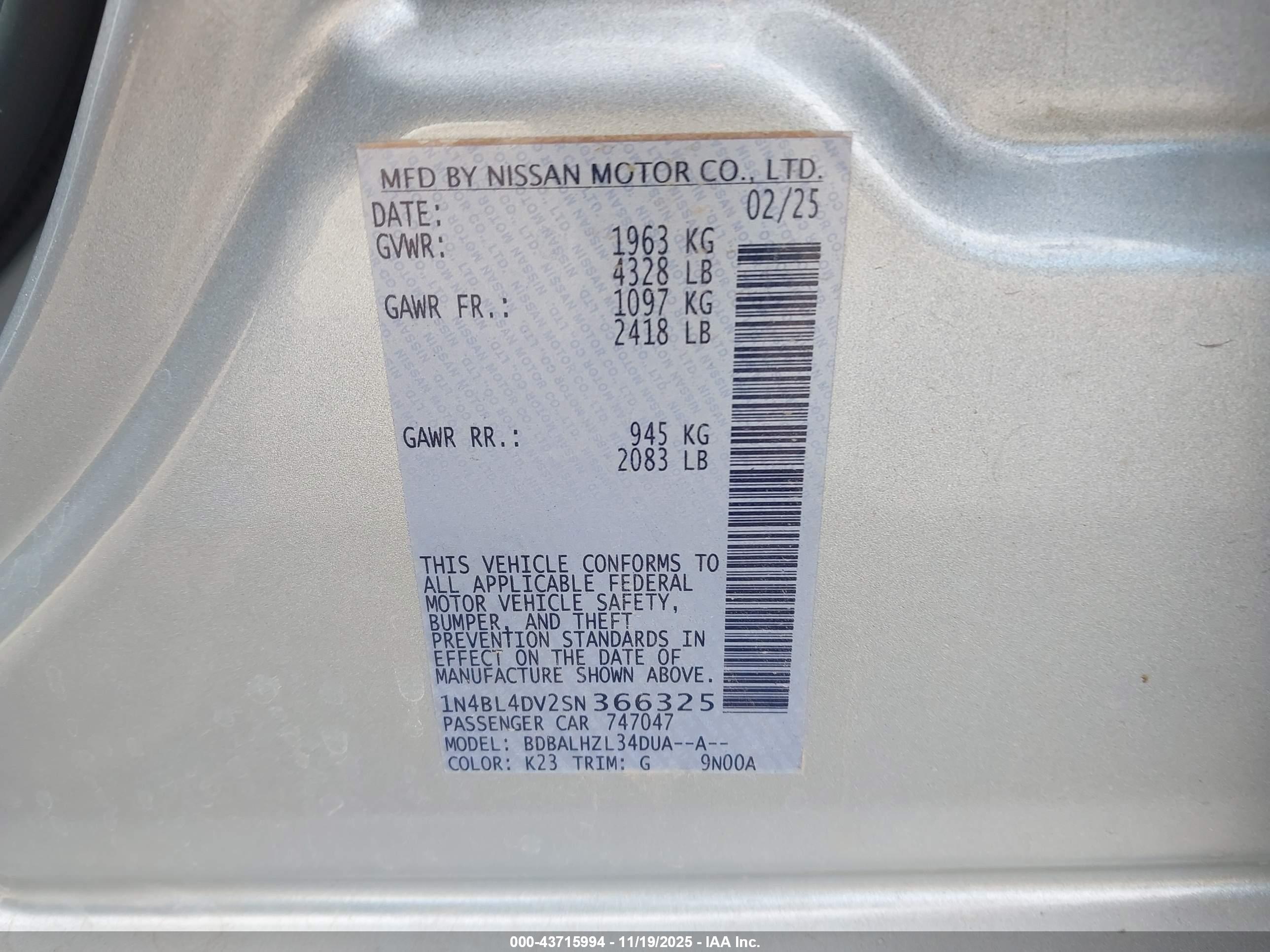 NISSAN ALTIMA image 9