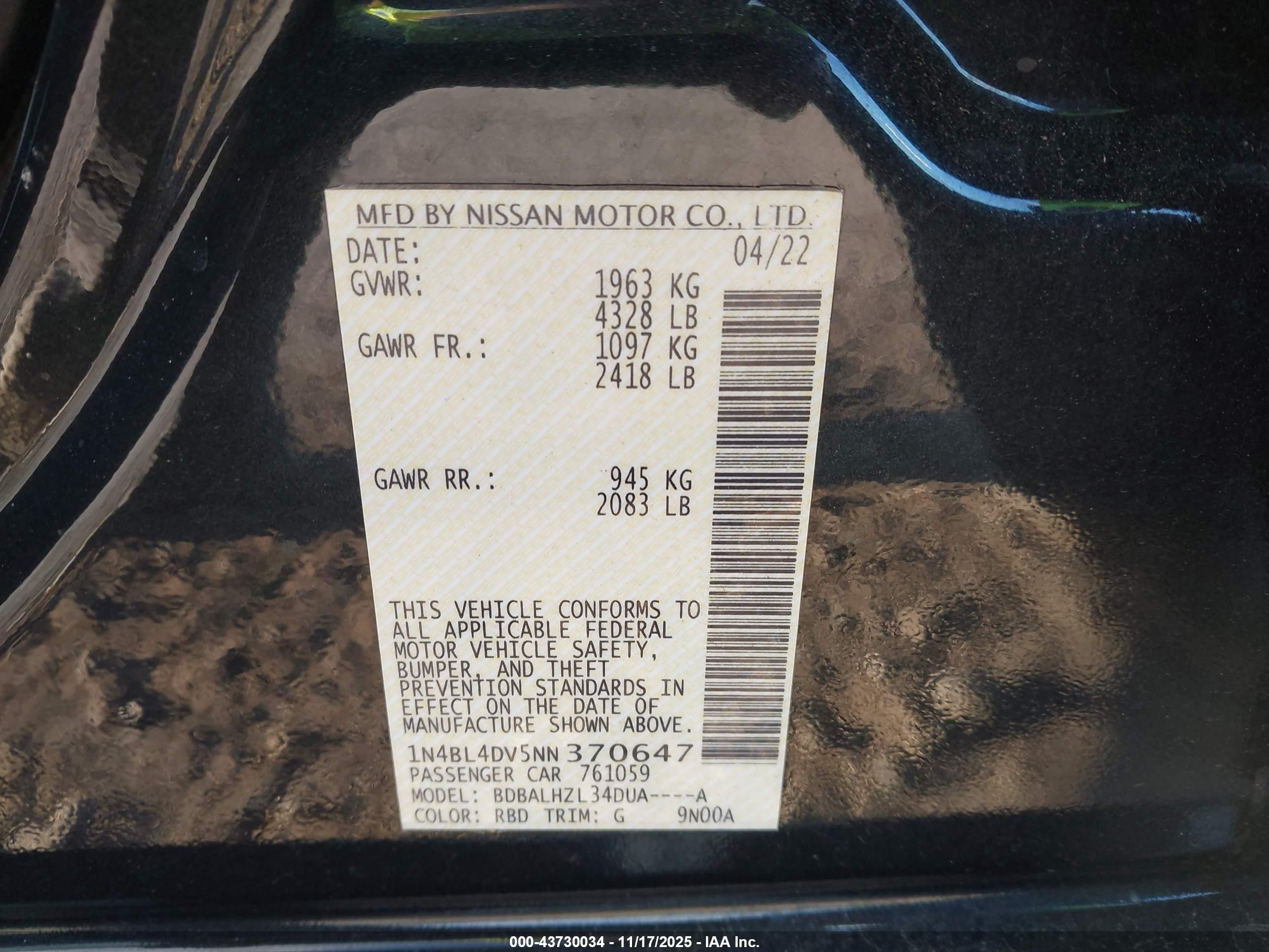 NISSAN ALTIMA image 9