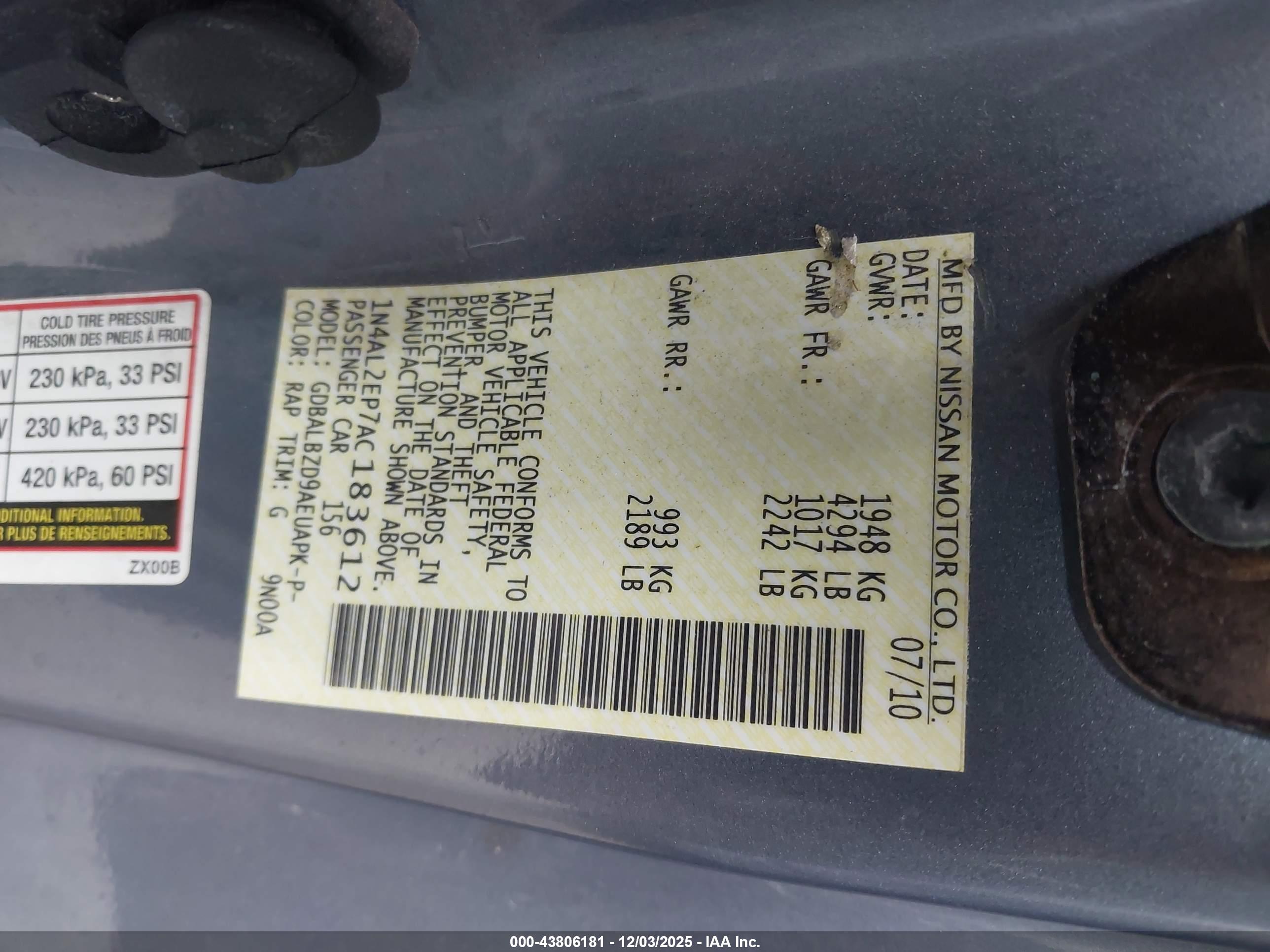 NISSAN ALTIMA image 9