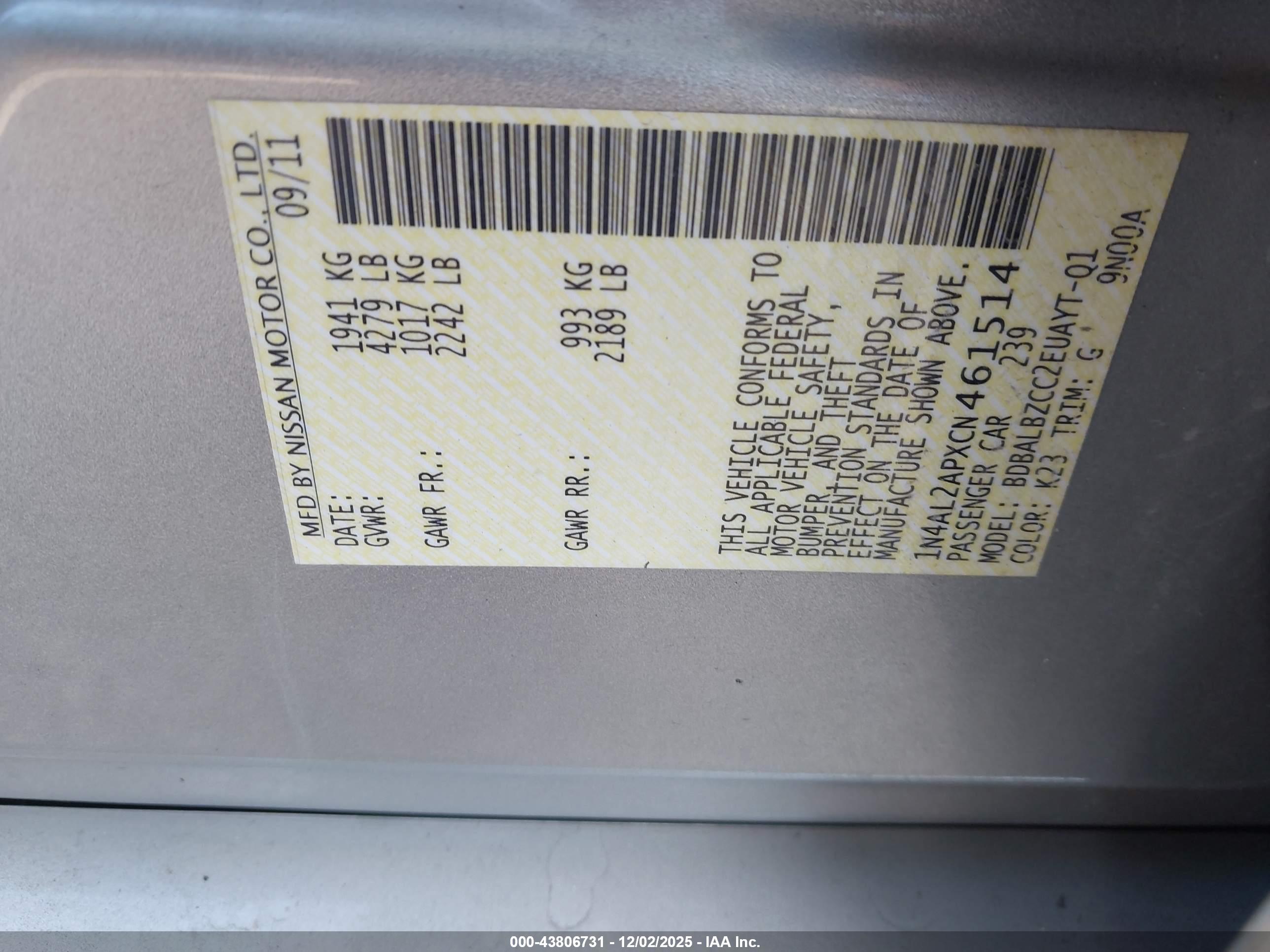 NISSAN ALTIMA image 9