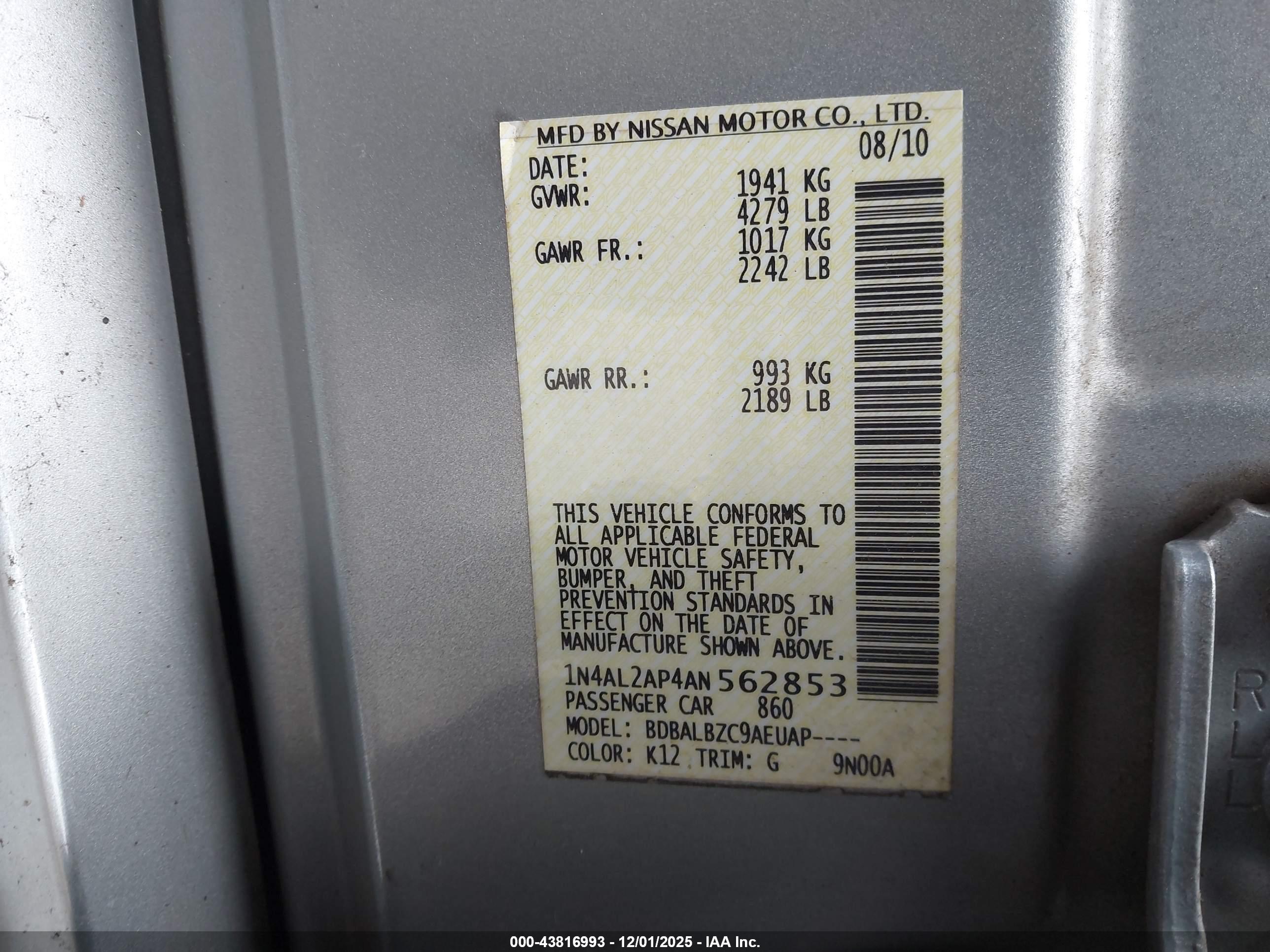NISSAN ALTIMA image 9