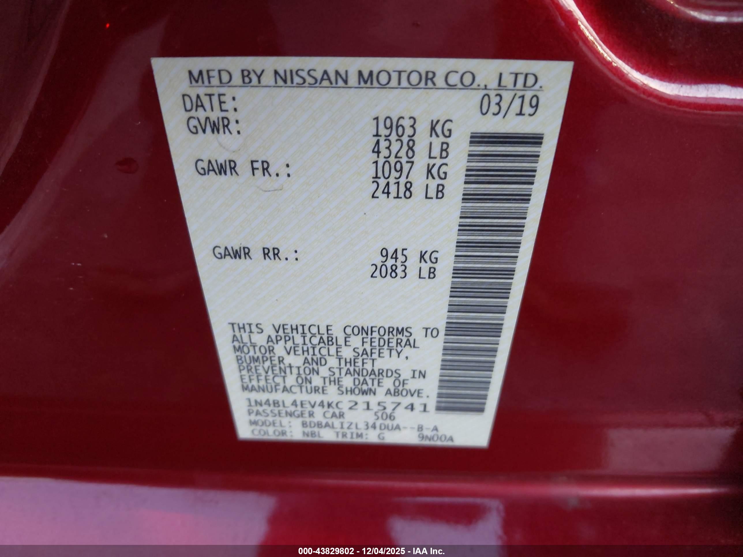 NISSAN ALTIMA image 9