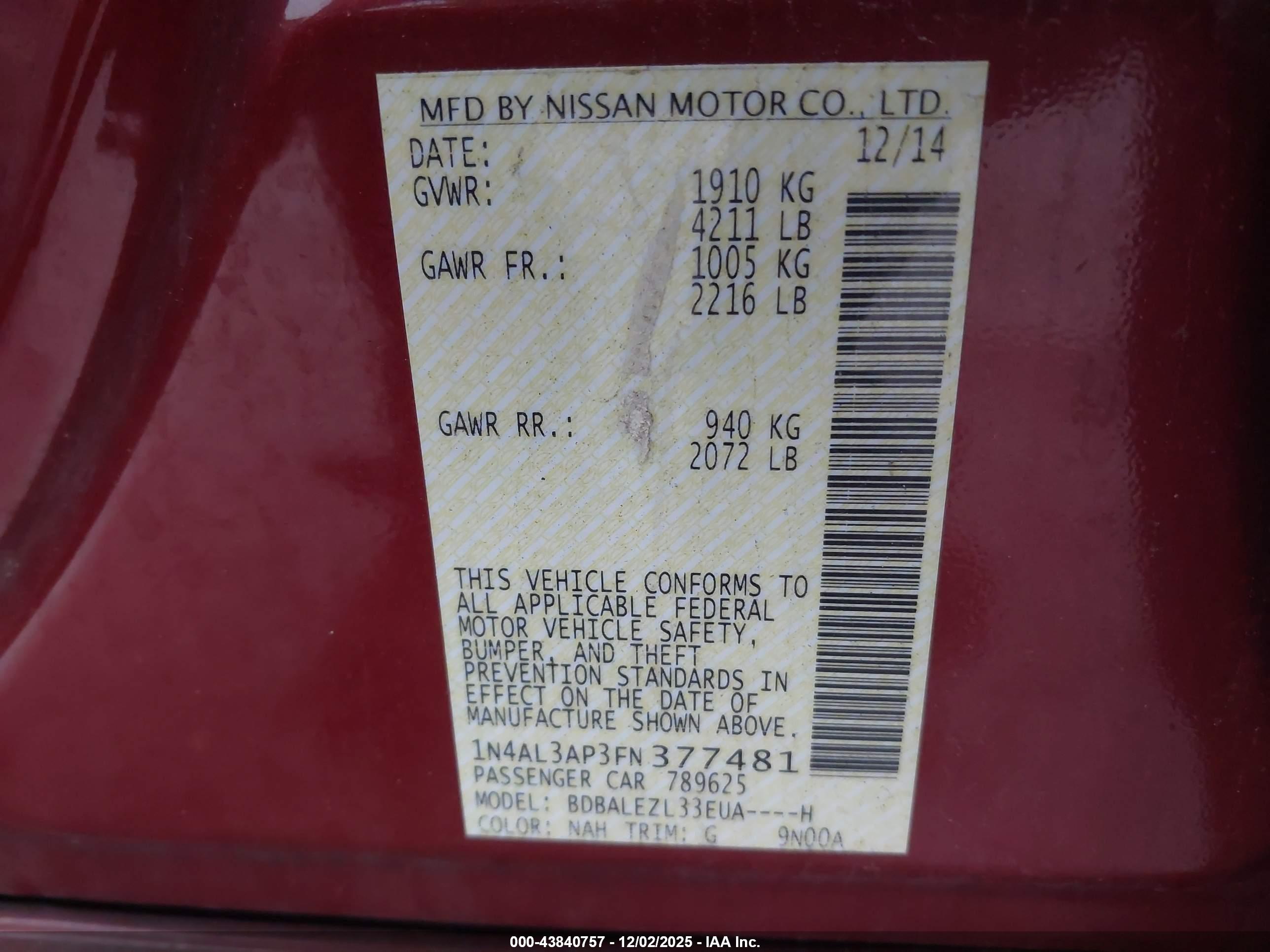 NISSAN ALTIMA image 9