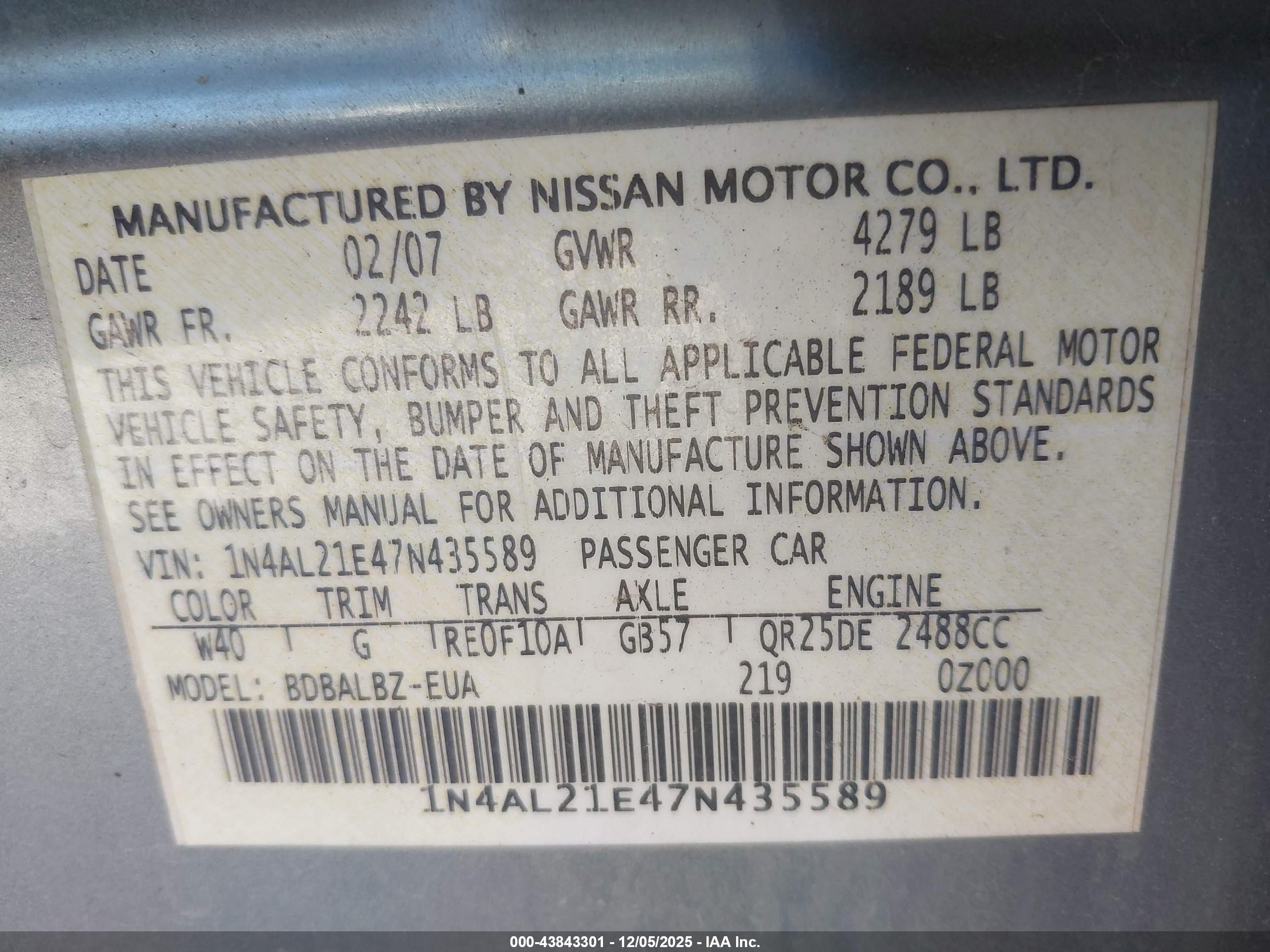 NISSAN ALTIMA image 9