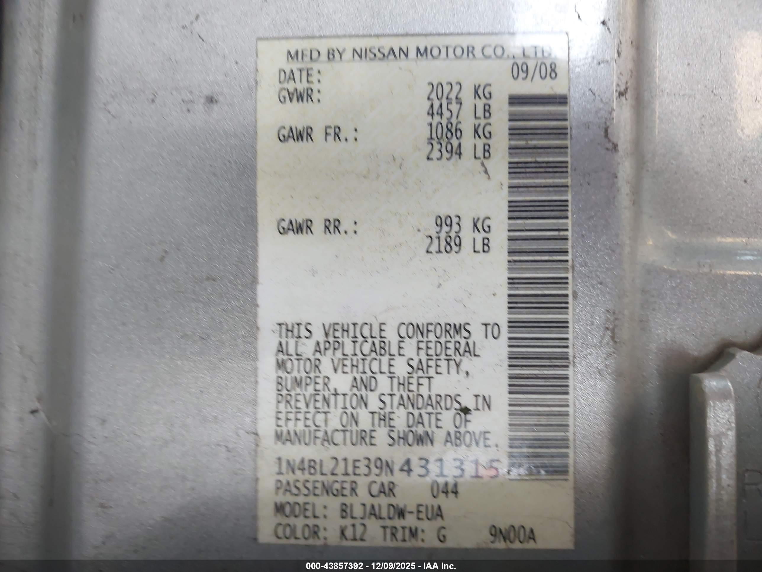 NISSAN ALTIMA image 9