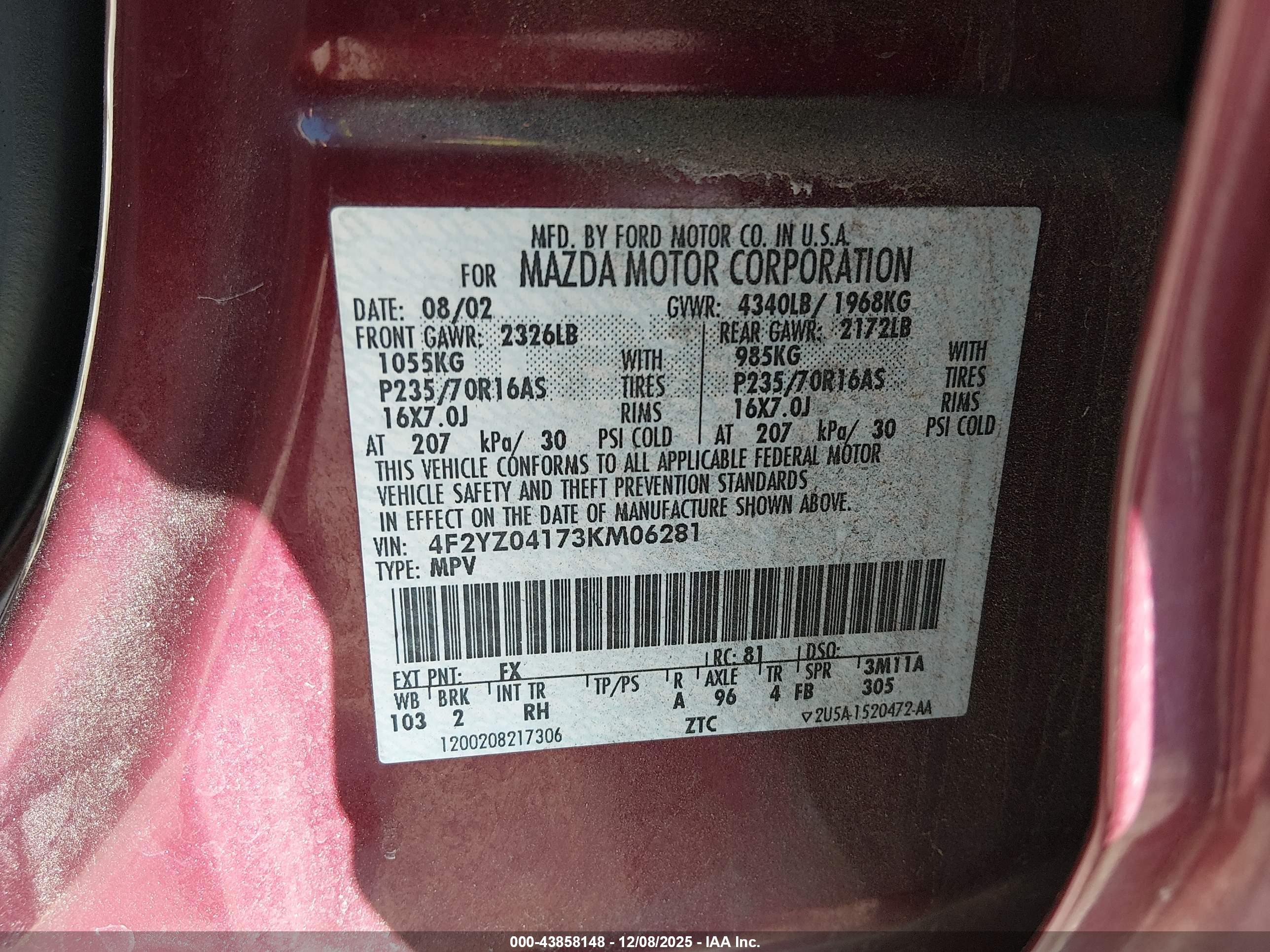 MAZDA TRIBUTE image 9