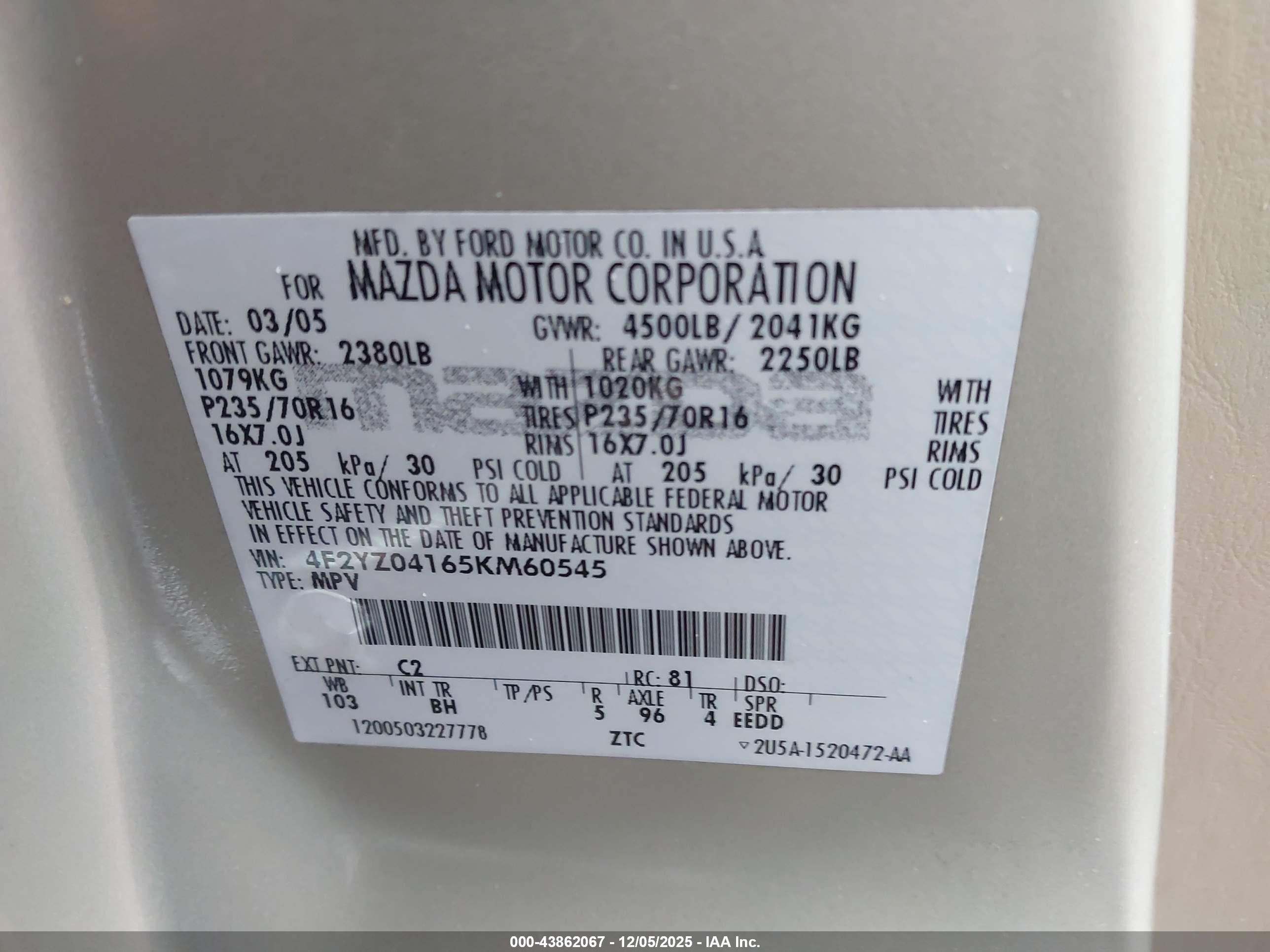 MAZDA TRIBUTE image 9