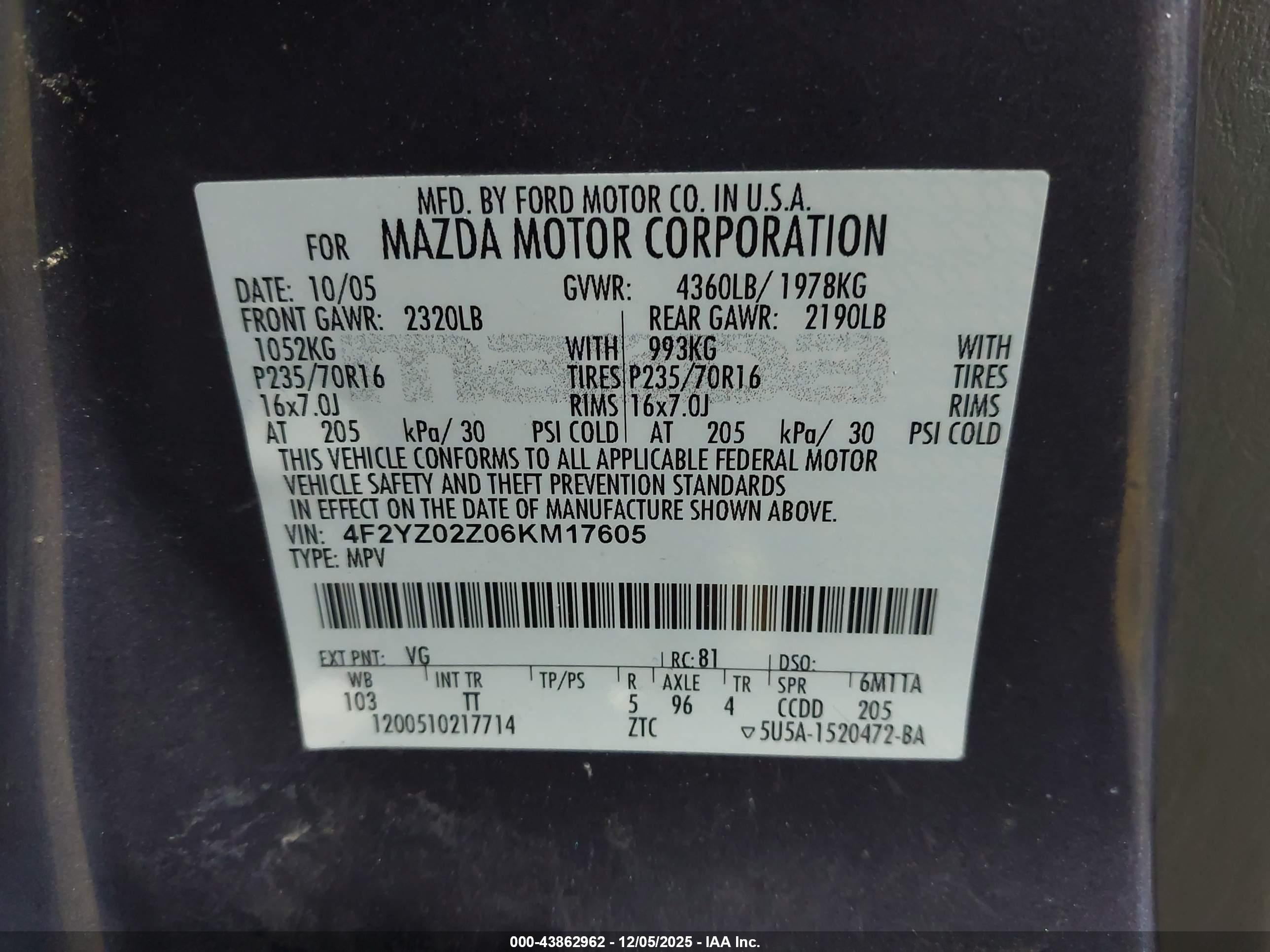 MAZDA TRIBUTE image 9