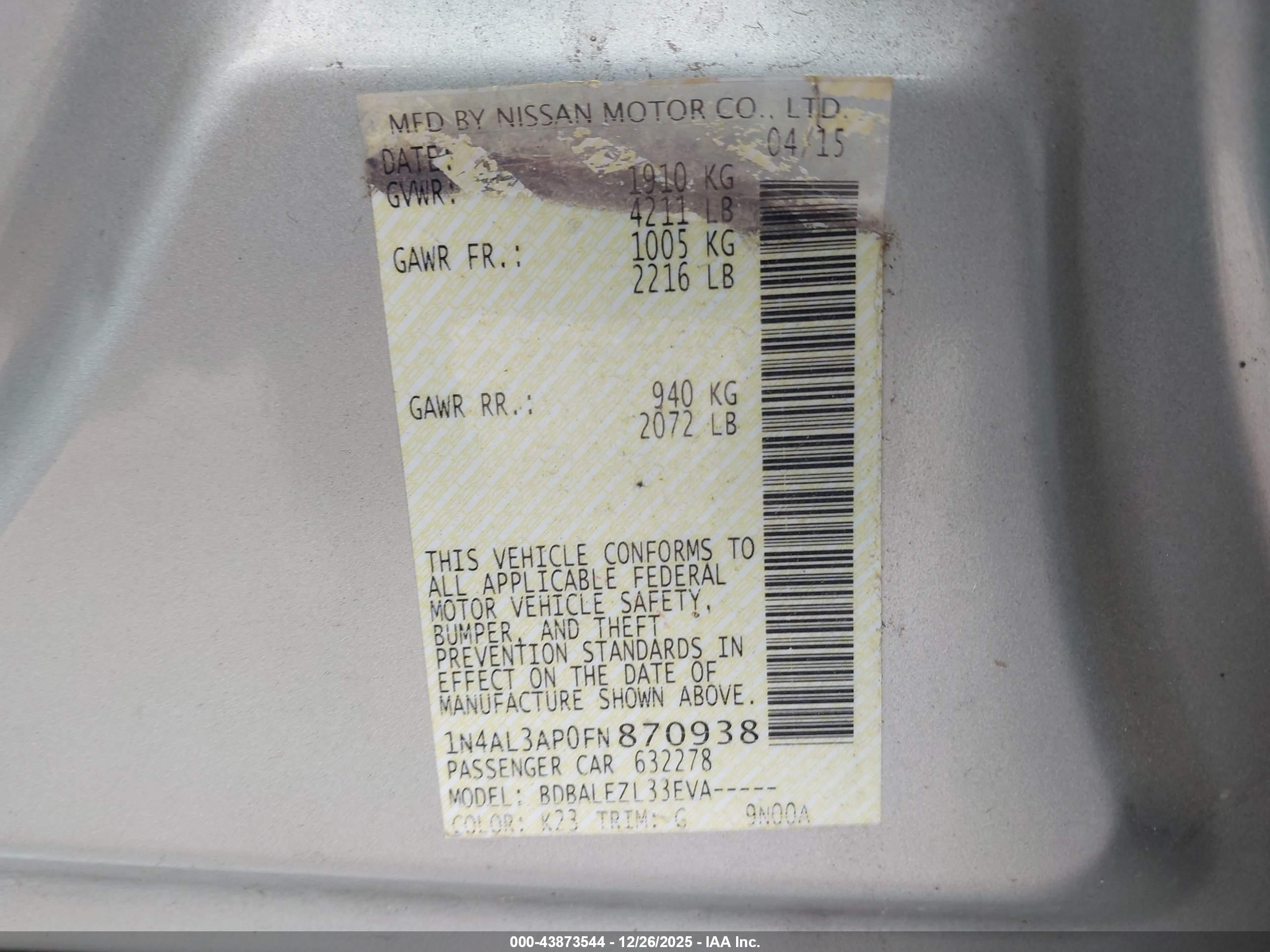 NISSAN ALTIMA image 9