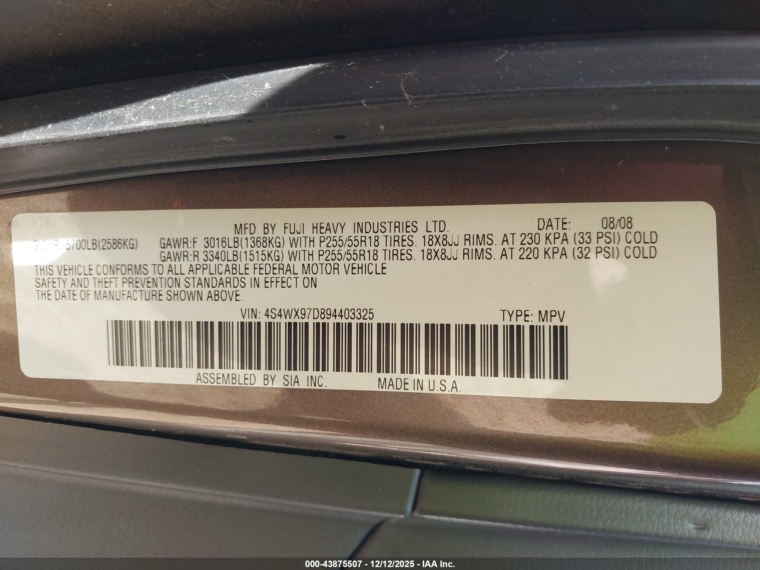 SUBARU TRIBECA image 9